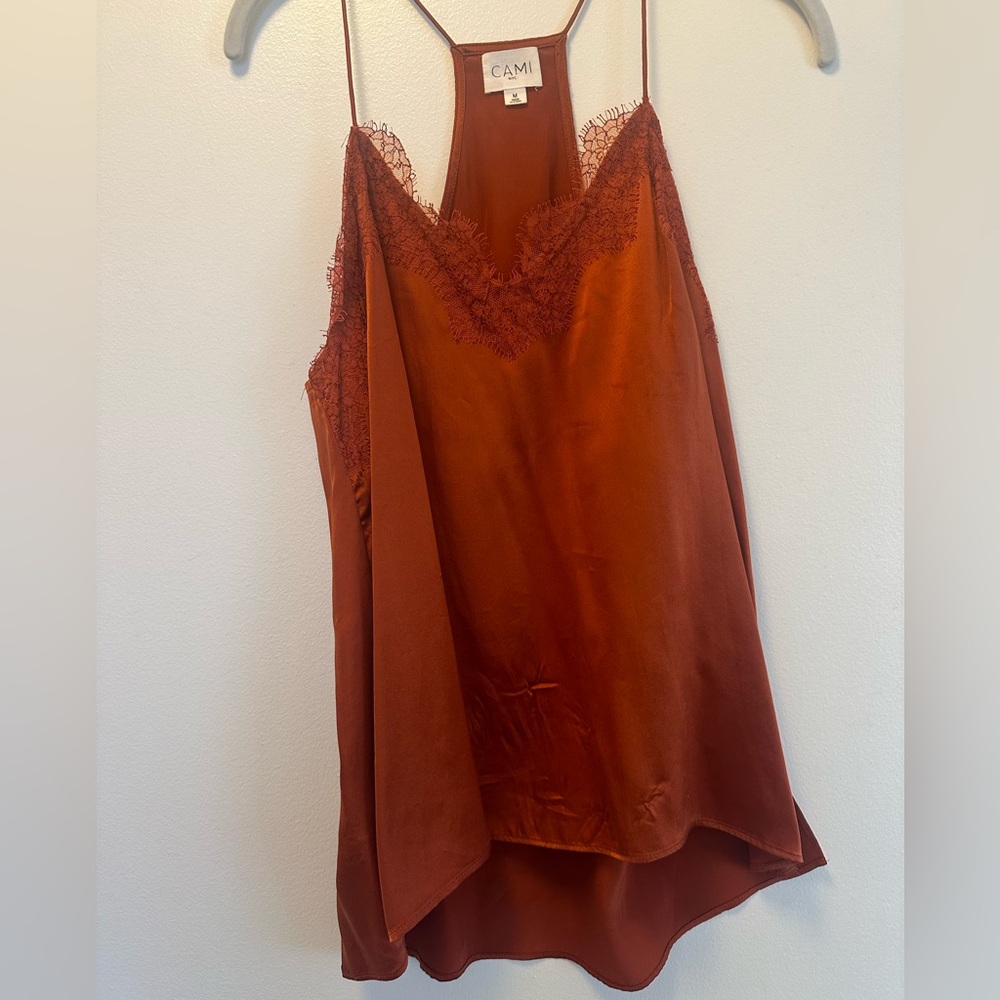 Cami Orange Silk Lace Top